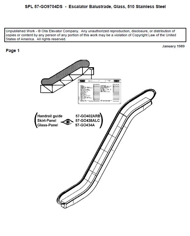 SPL 57-GO9704DS Escalator Balustrade, Glass, 510 Stainless Steel