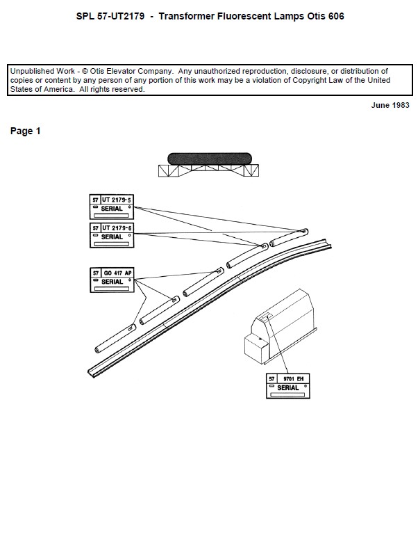 SPL 57-UT2179 Transformer Fluorescent Lamps Otis 606