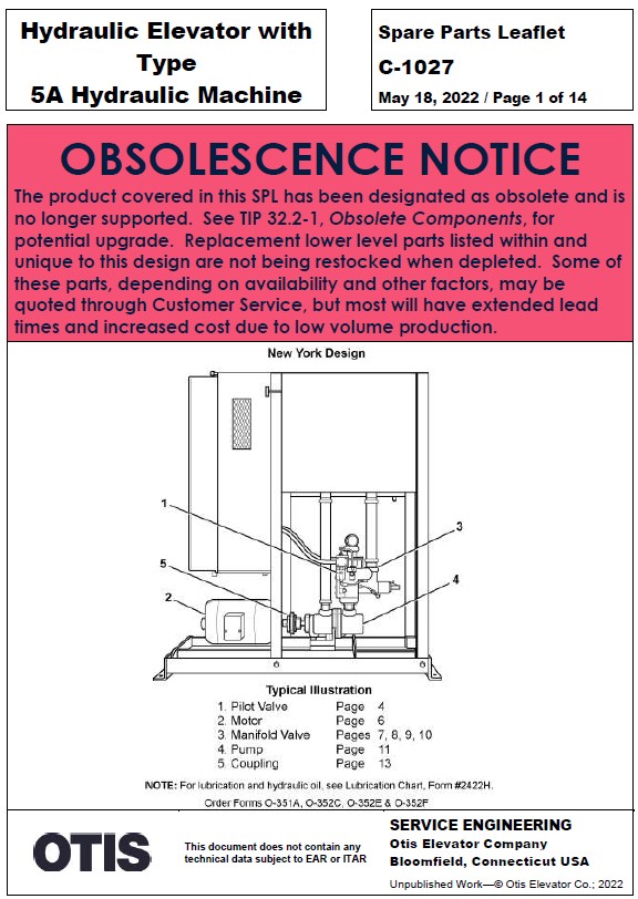 C-1026 Hydraulic Elevator with Type 5A Hydraulic Machine