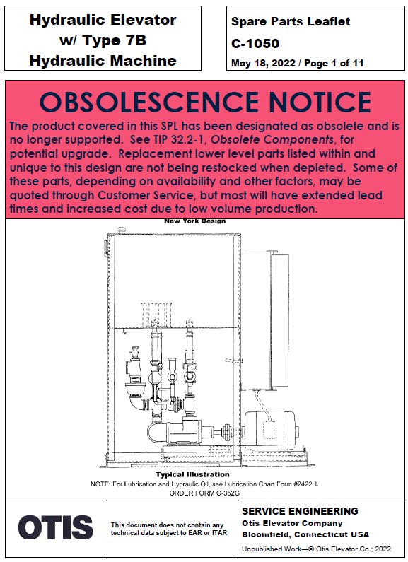 C-1050 Hydraulic Elevator w/ Type 7B Hydraulic Machine