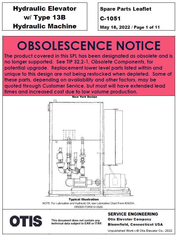 C-1051 Hydraulic Elevator w/ Type 13B Hydraulic Machine