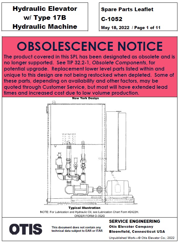 C-1052 Hydraulic Elevator w/ Type 17B Hydraulic Machine