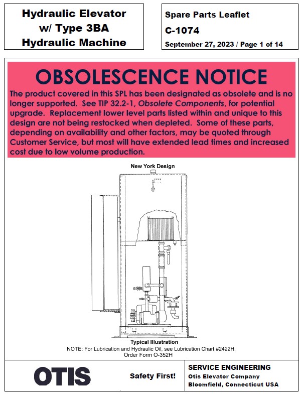 C-1074 Hydraulic Elevator w/ Type 3BA Hydraulic Machine