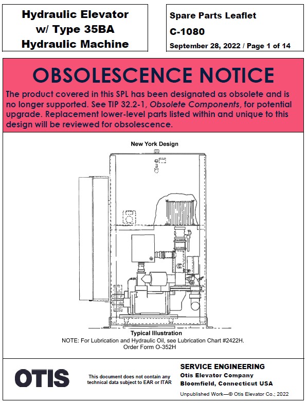 C-1080 Hydraulic Elevator w/ Type 35BA Hydraulic Machine