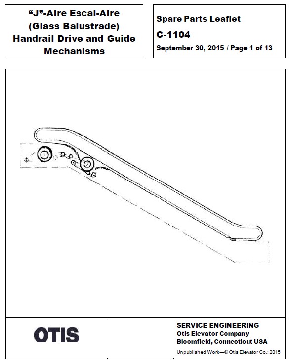 SPL C-1104 J-Aire Escal-Aire Glass Balustrade Handrail Drive and Guide Mechanisms