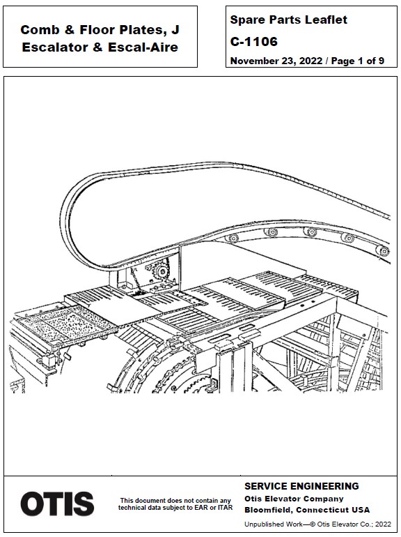 SPL C-1106 Comb & Floor Plates, J Escalator & Escal-Aire (See C-1099 for Typical Arrangement Dwg. and Parts Leaflet Index of Unit Assemblies)