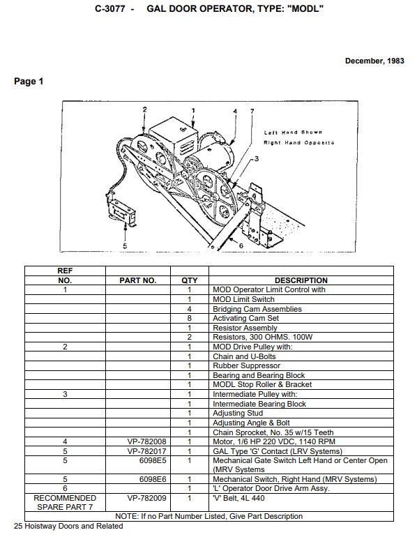 SPL C-3077 GAL DOOR OPERATOR, TYPE: MODL