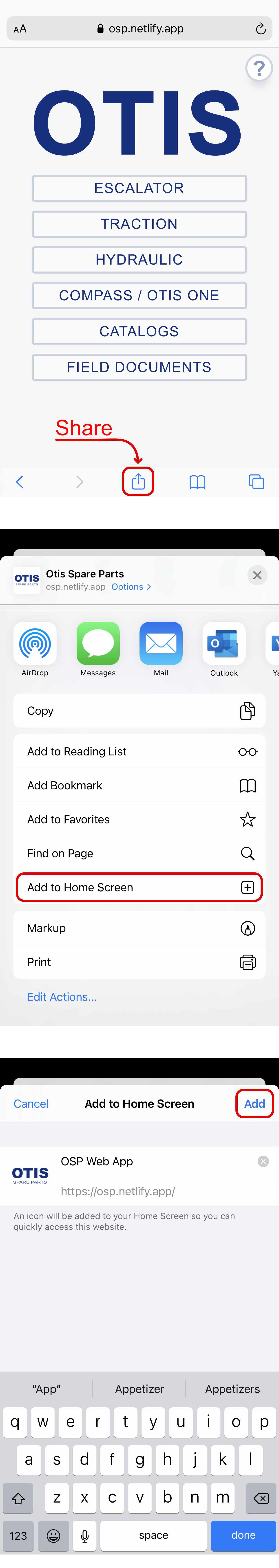 how to add OSP web app to home screen